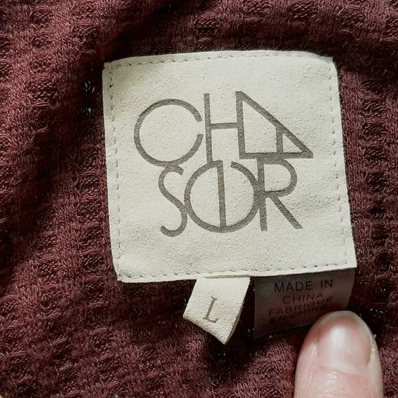 Chaser Waffle Knit Long Sleeve Thermal Top Deep Scoop Neck Size Large Merlot - Picture 9 of 13